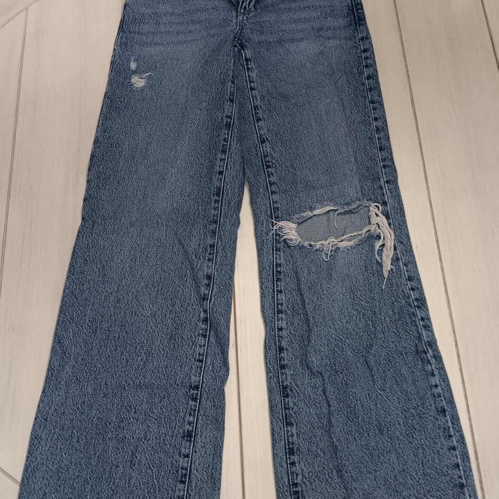 Women's Garage Denim Blue Distressed Wide Leg Jeans
